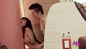 Mexican Roommate Debuts Muff Diving on Shaved Pussy!