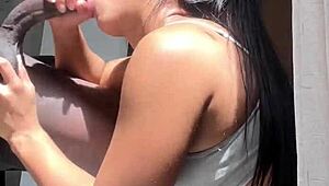 Big booty brunette meets her stepbrother for fun