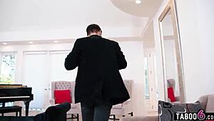 Young Guy Overwhelmed in Reverse Gangbang by Five Busty Blonde Milfs