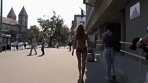 blue angel walks naked in public with body paint flashing exhibitionist style