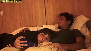 My stepsister chokes on my dick after watching a movie part 1