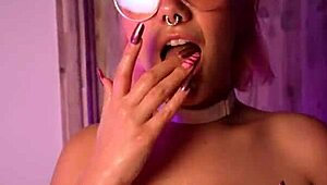 hey, why's she sucking that lollipop so bold next to me? redhead teen with glasses teases with monster cock!