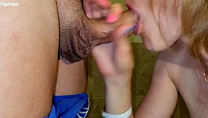 Stepsister delivers epic blowjob with cum on face and swallow