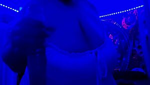 blue light special with plump big natural tits and monster cock toys