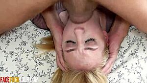 teen blonde babe sofie otis deep throats then gets facial cumshot