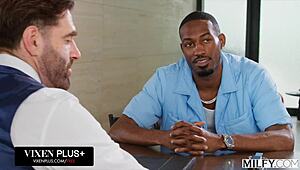 Geez, I dunno how to say it, but Bunny Madison and Alexis Malone, these blonde milfs, go nuts sharin' a big black cock in anal action!