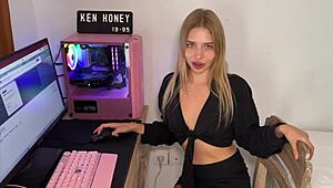 hey babe, check this blonde teasing in thong for you!