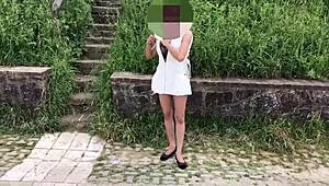 public flashing walking around in my white outfit - skysexfree