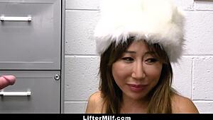 Security Officer Dominates Asian Milf In Shop With Doggy Punishment