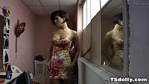 Hey, check out busty tranny Jessica Versace working that big cock solo!