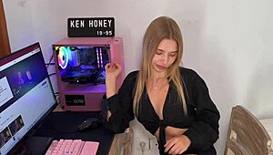 hey babe, check this blonde teasing in thong for you!