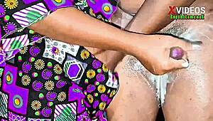 Wife jerks off brother-in-law with soap.