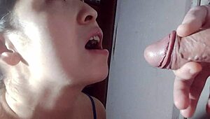 korean cutie expertly sucks and gets mouth fucked by thick cock