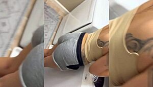 Asian Babe Bent Over for Intense Doggystyle Creampie in Laundry Room