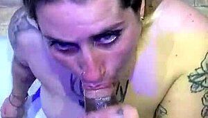 Blonde amateur enjoys interracial deepthroat and handjob