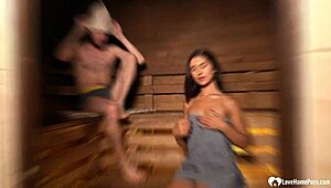 Sauna Sex With Hot Brunette Babe Licking Missionary 😍