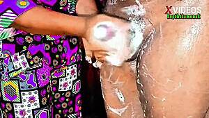 Wife jerks off brother-in-law with soap.