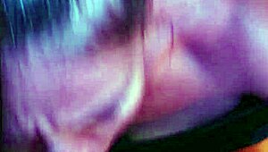 babe gives deep throat blowjob in neon night. she moans in pov for shorties