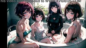 Beautiful Girls Bathing in Sperm Bath with Hentai-Japanese AI Art. See Their Young 18+ Bodies Covered!