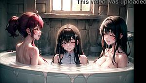 Beautiful Girls Bathing in Sperm Bath with Hentai-Japanese AI Art. See Their Young 18+ Bodies Covered!