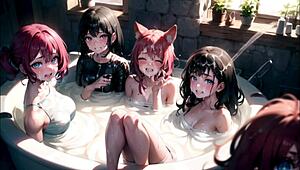 Beautiful Girls Bathing in Sperm Bath with Hentai-Japanese AI Art. See Their Young 18+ Bodies Covered!
