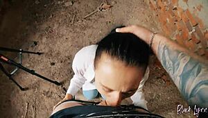 pov long haired teen facefucked in abandoned building with huge cum in mouth