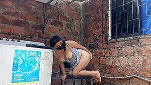 My Neighbor In The Garden Showing Off Under Her Dress