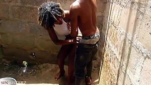 German wife milf fucks in public doggystyle with african cum 😏