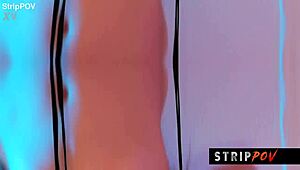 Nerdy babe strips, ripping clothes to reveal big natural tits