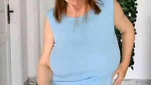 Busty gilf MariaOlds strips with sporty dance moves.