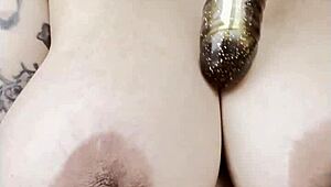 blonde with big natural boobs reveals her sexy curves in lingerie