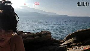 Woman Shows Breasts On Beach And Leads To Rocks For Fun