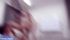 adeline lafouine learns double anal fisting, gaping and squirting to orgasm