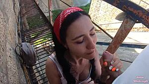 Pawg teen risky outdoor fucking huge cock 😏