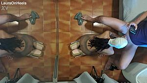 Milf In Pantyhose Kneels For Blowjob And Swallows Cum