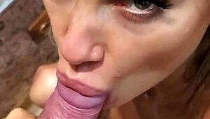 Monika Fox has fast sex and blowjob with her lover in the hallway 😍, featuring shaved pussy and cum.