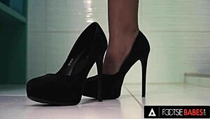 footsie babes - sexy ebony romy indy uses her pretty feet to make her co-worker cum on them