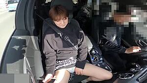 Uncensored 19-year-old Japanese beauty masturbates in car and bangs outside