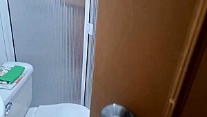 i was masturbating while spying on my stepsister in the shower, she caught me and got turned on by my cock