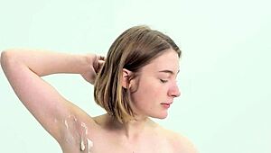 Sweet teen carefully shaves herself in a relaxing routine