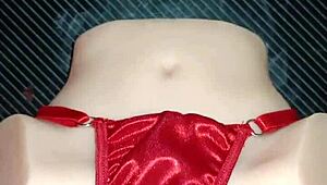 sexo anal con candy usando sexy tanga roja con pompón en desk