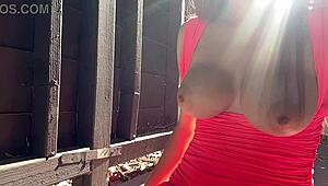 Artemisia love, an italian milf, enjoys a hot solo bouncing session outdoors with her big tits