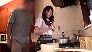 Papa and I got naughty in the kitchen while mama's away