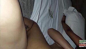 Young latina with big ass rides cock in front of boyfriend while masturbating to cum