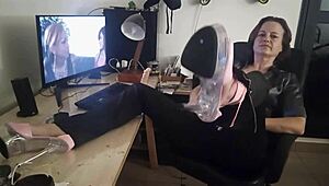 Clothed French slut in satin lingerie gets pussy licked.