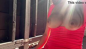 Artemisia love, an italian milf, enjoys a hot solo bouncing session outdoors with her big tits