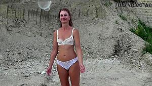 Mature crossdresser feels excited in transparent bikini.