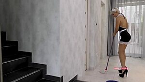 Intense pleasure for the maid bent over in doggystyle