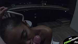 Petite Thai Girl Sucks My Cock on the Balcony with Friends Nearby. Outdoor Fun Turns Wild and Hot!