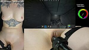 Goth Gamer Girl Mistress Larentiah Streams Naked Rust Game with Shaved Pussy Teasing